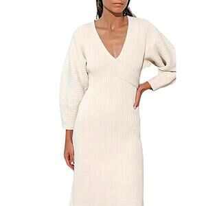 Mara Hoffman Samira Long Sleeve Cream Sweater Dress